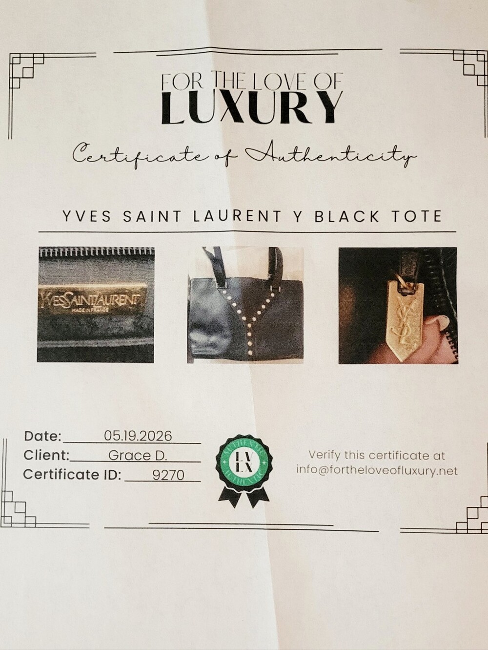 Vintage YSL Black Studded Y Ligne Leather Tote Bag w/ COA &Free YSL BEAUTY POUCH - Picture 14 of 14